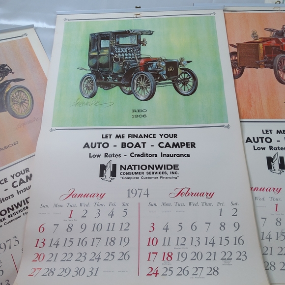 Vintage 1970's Antique Car Insurance Advertising Wall Hanging Calendar Lot Of 8 - Picture 6 of 16